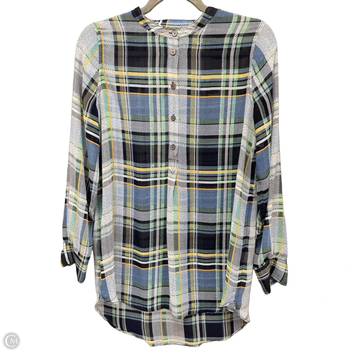 Blouse Long Sleeve By Vince Camuto In Plaid Pattern, Size: Xs
