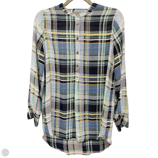 Blouse Long Sleeve By Vince Camuto In Plaid Pattern, Size: Xs