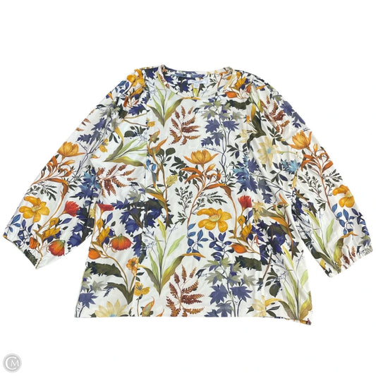 Top 3/4 Sleeve By Chicos In Floral Print, Size: M