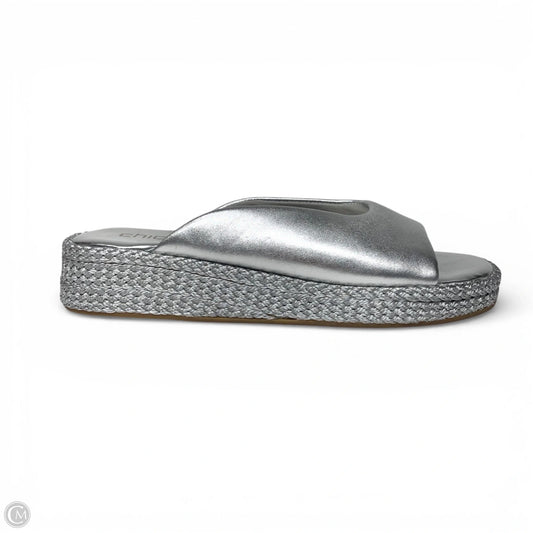 Sandals Heels Wedge By Chicos In Silver, Size: 8