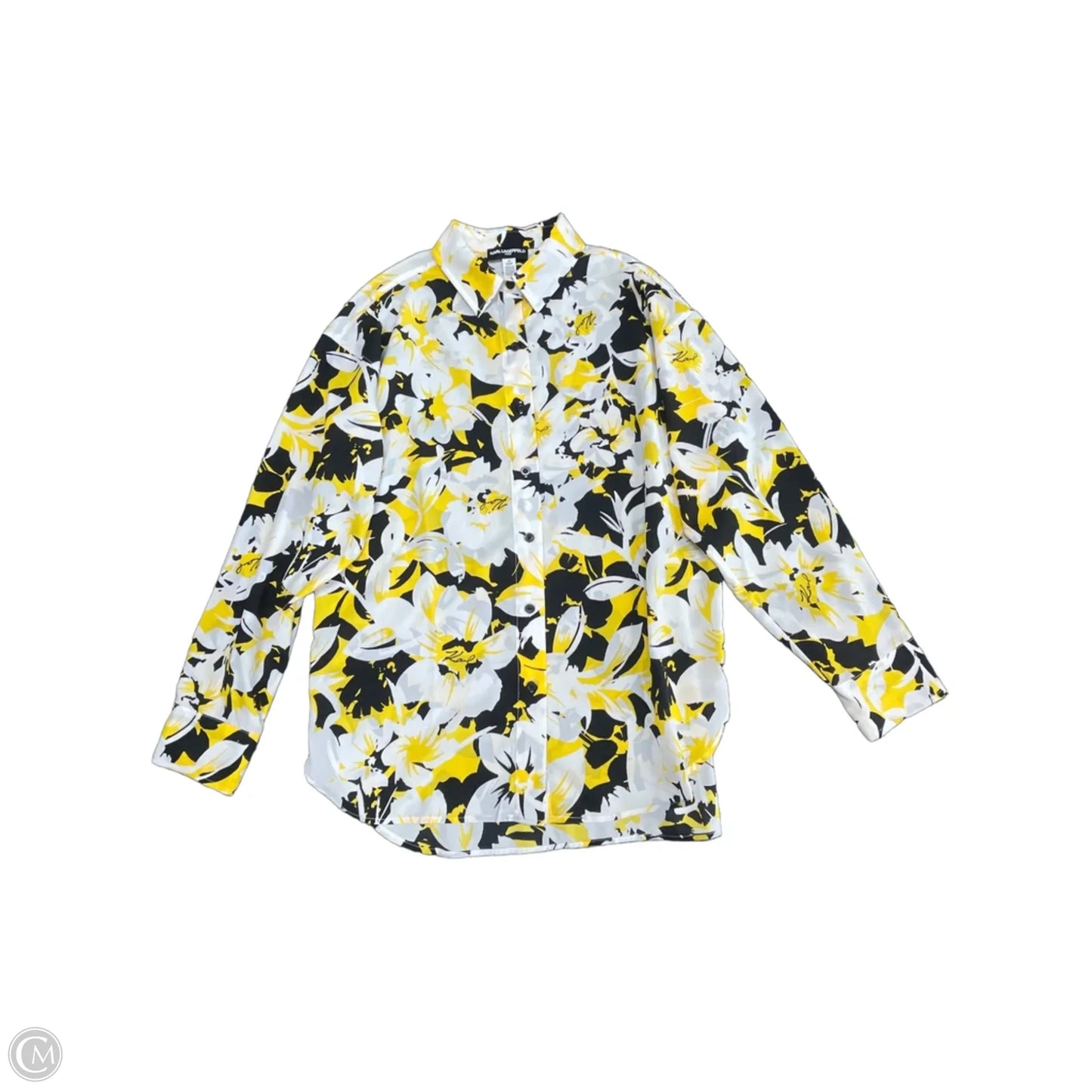 Blouse Long Sleeve By Karl Lagerfeld In Black & Yellow, Size: S
