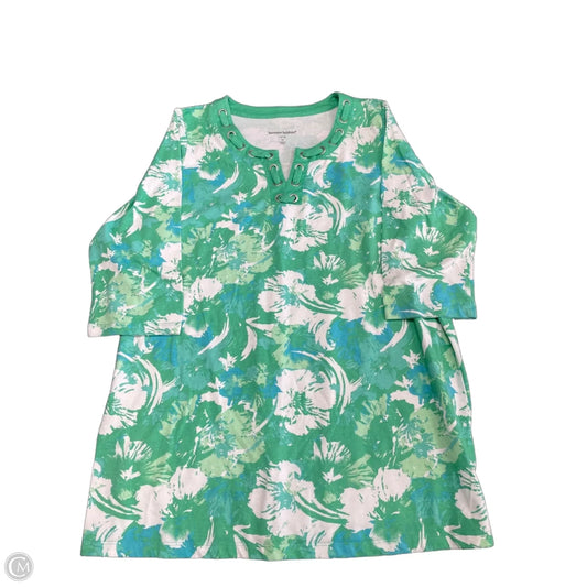 Top 3/4 Sleeve By Woman Within In Green & Grey, Size: Xl
