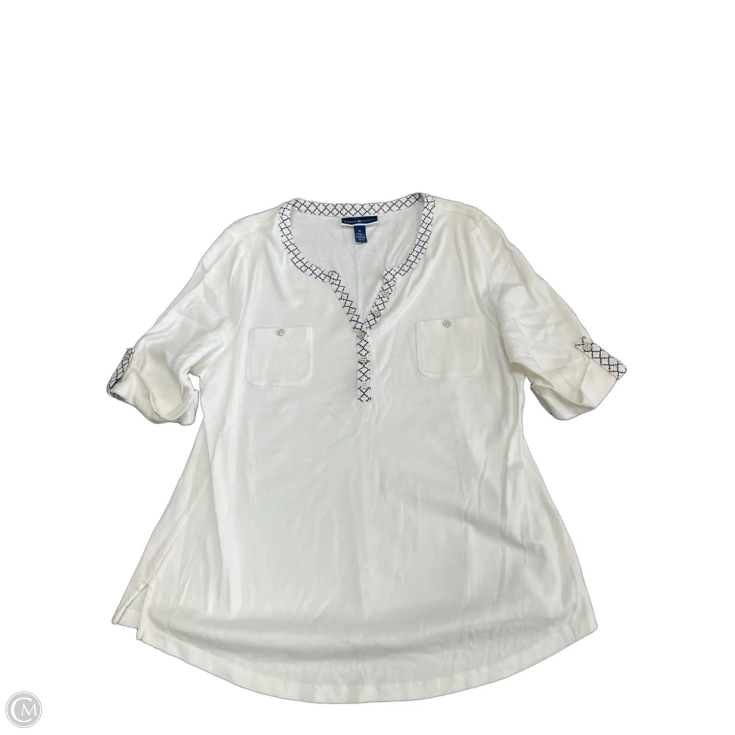 Top Short Sleeve By Karen Scott In Black & White, Size: Xl