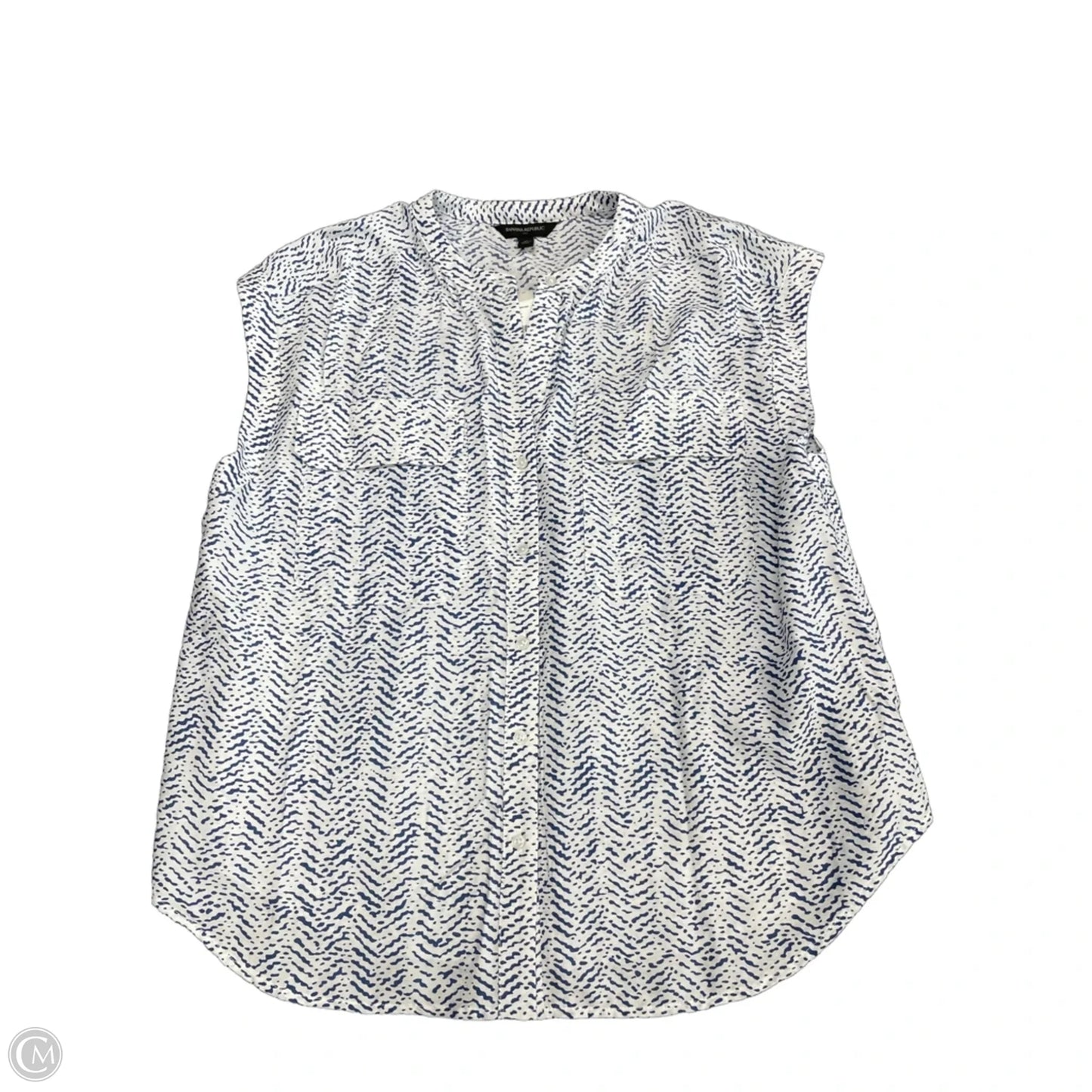 Top Short Sleeve By Banana Republic In Blue & White, Size: M