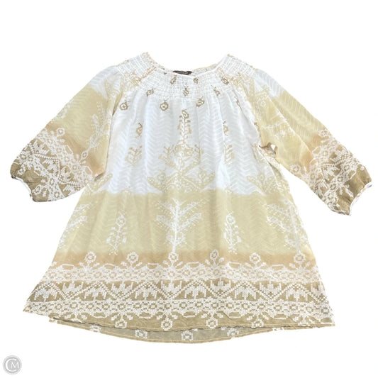 Blouse 3/4 Sleeve By Multiples In Tan & White, Size: Xl
