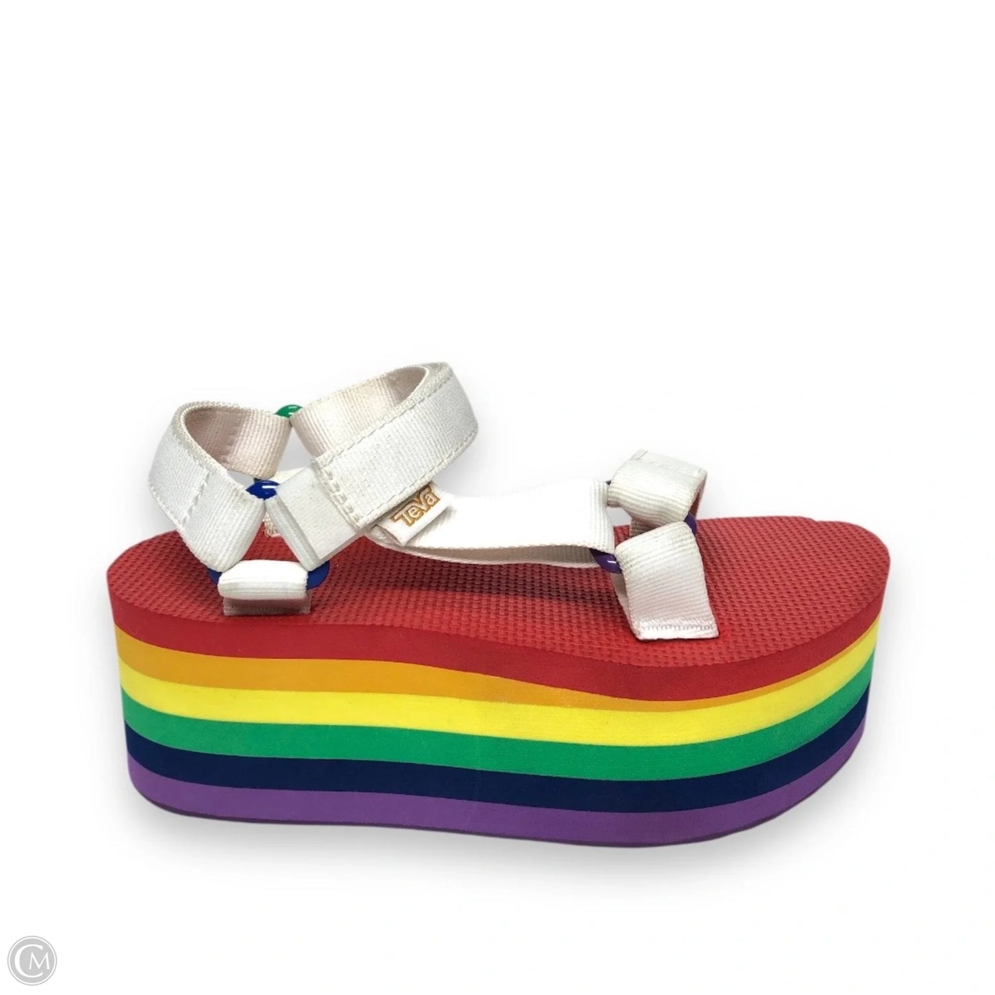 Sandals Heels Platform By Teva In Rainbow Print, Size: 5