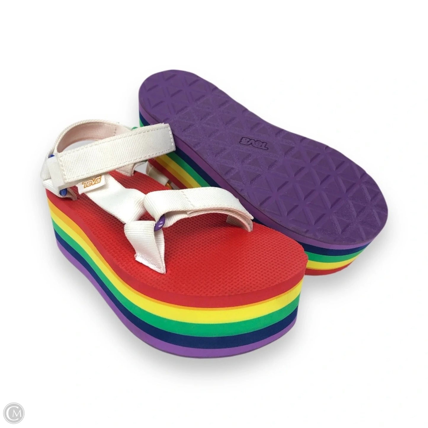 Sandals Heels Platform By Teva In Rainbow Print, Size: 5