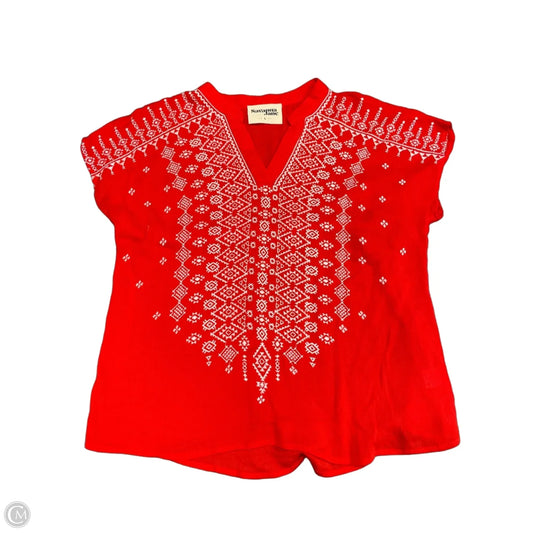 Blouse Short Sleeve By Savanna Jane In Red & White, Size: L