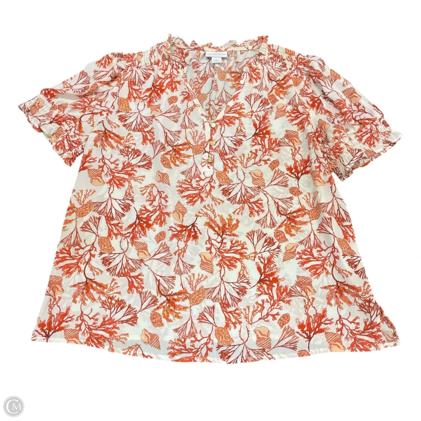 Top Short Sleeve By Liz Claiborne In Orange & White, Size: M