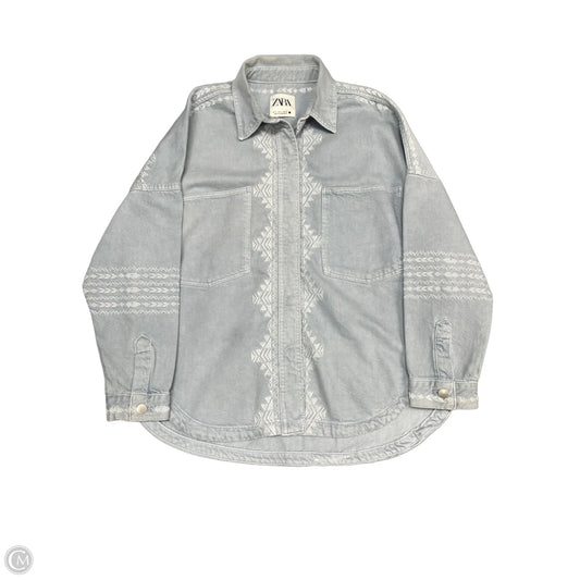 Jacket Shirt By Zara In Blue, Size: S