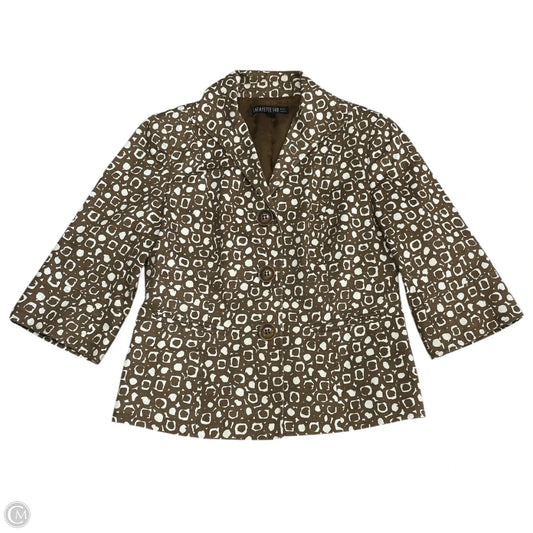 Blazer Designer By Lafayette 148 In Brown & Cream, Size: 4