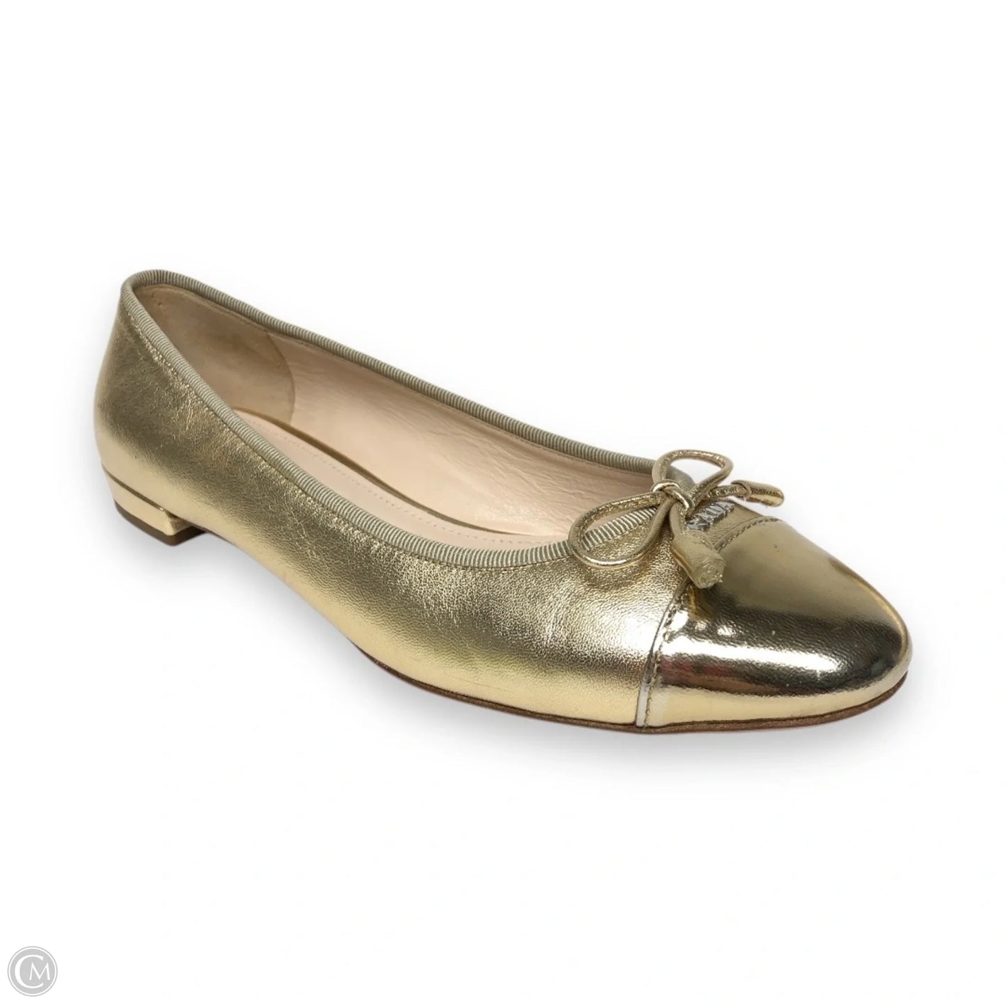 Shoes Luxury Designer By Prada In Gold, Size: 6