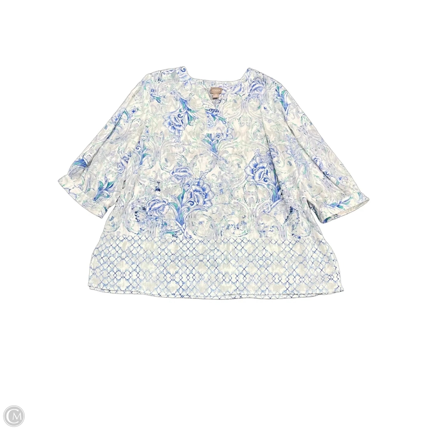 Blouse 3/4 Sleeve By Chicos In Blue & Green, Size: Xl