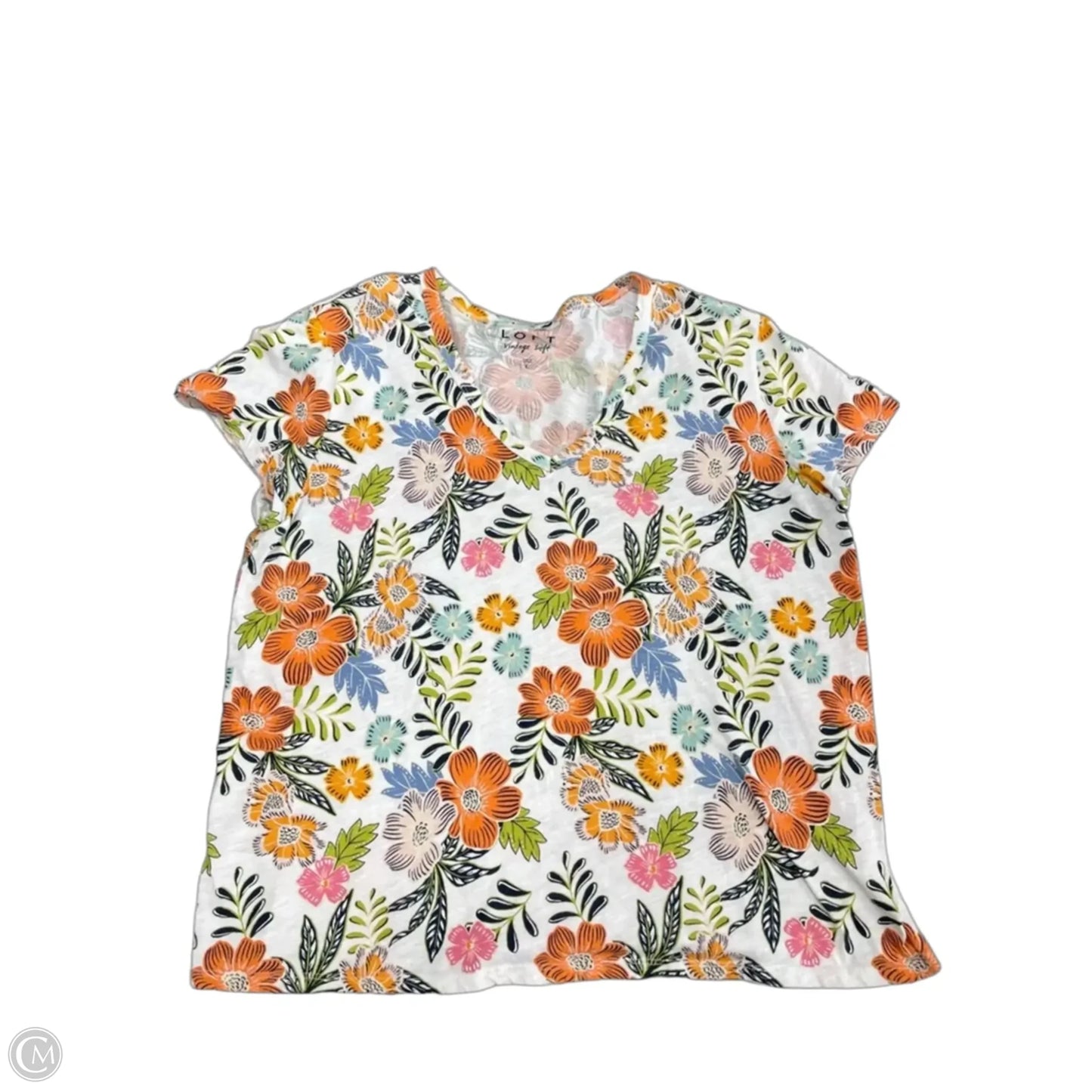 Top Short Sleeve Basic By Loft In Floral Print, Size: L