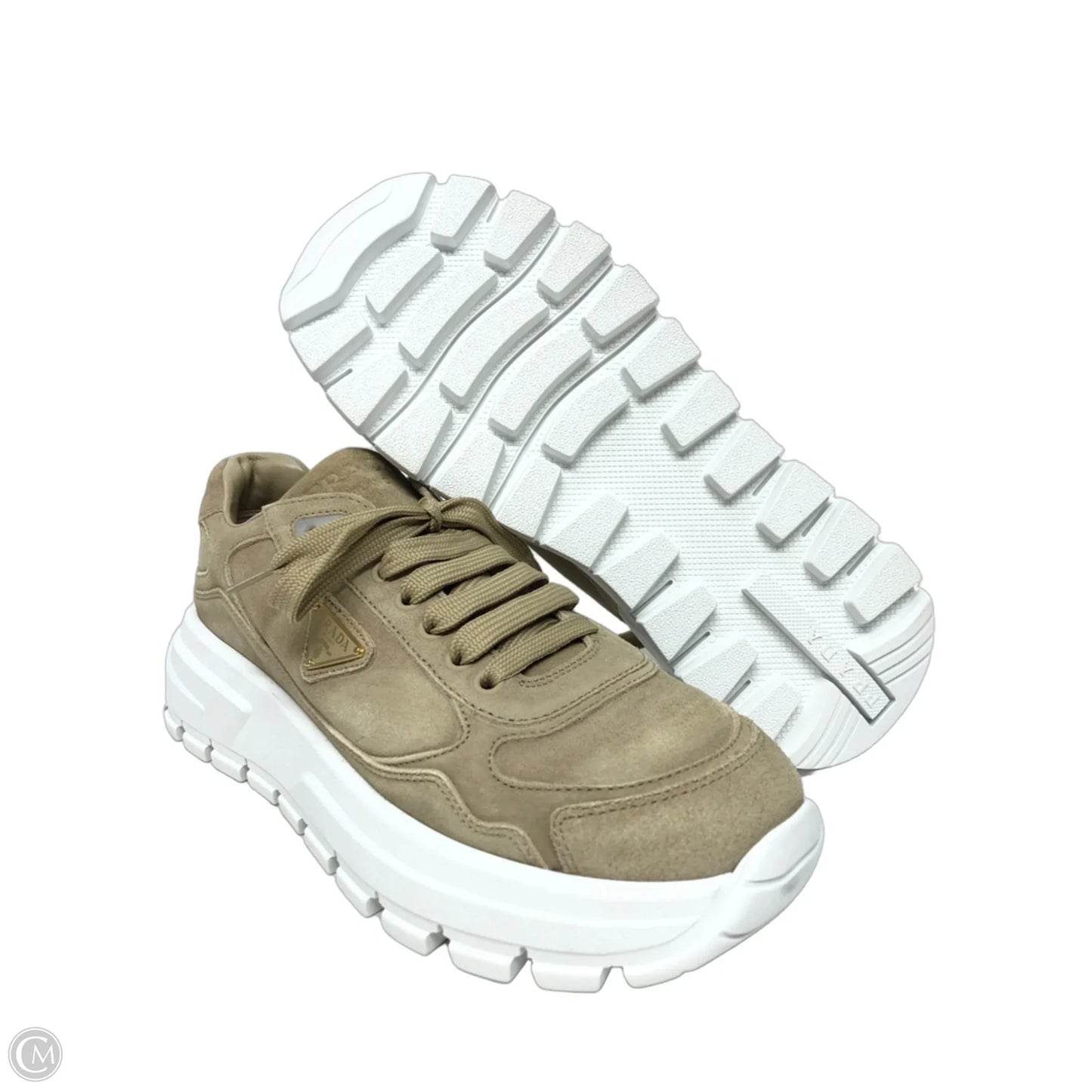 Shoes Luxury Designer By Prada In Tan, Size: 9.5