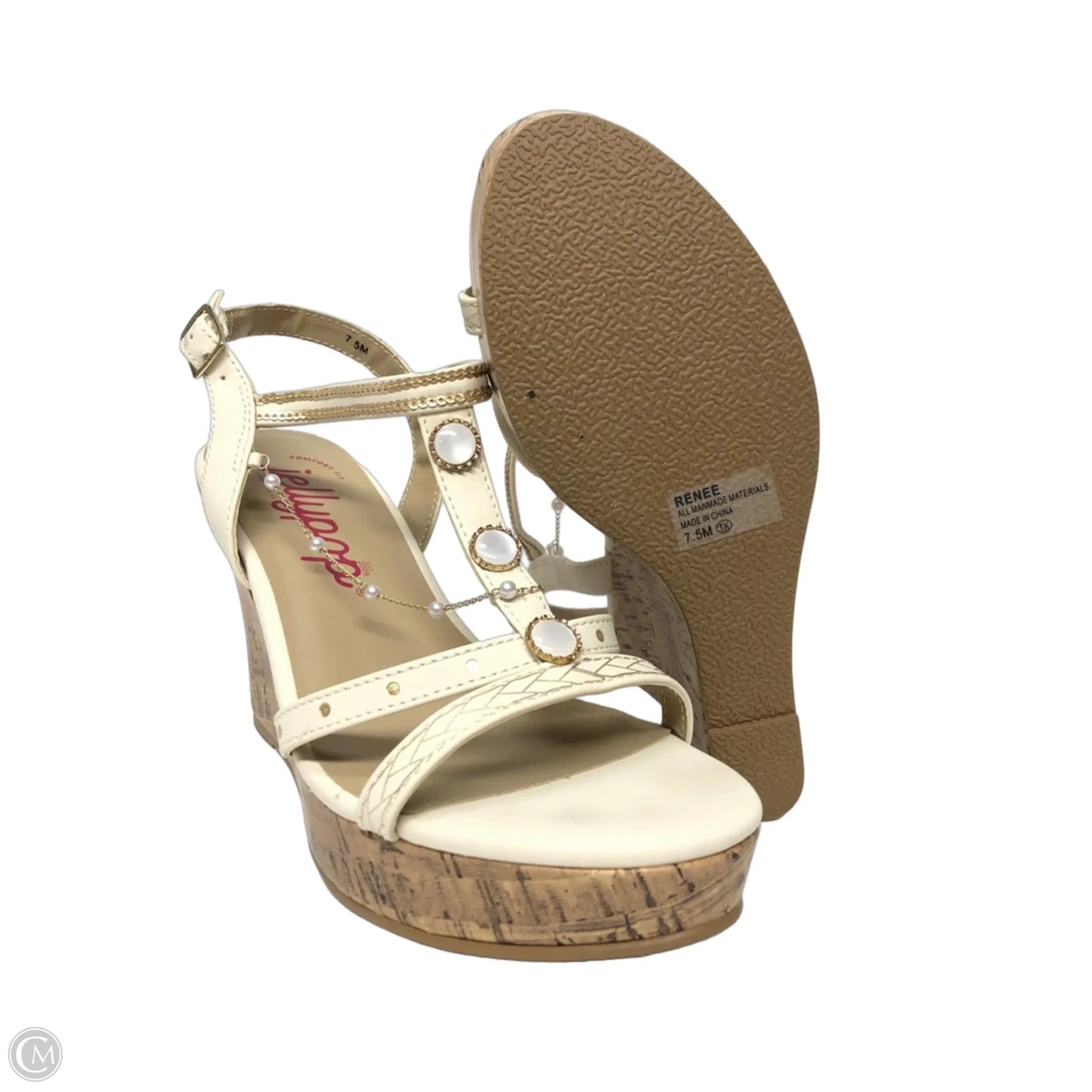 Sandals Heels Wedge By Jelly Pop In Ivory, Size: 7.5