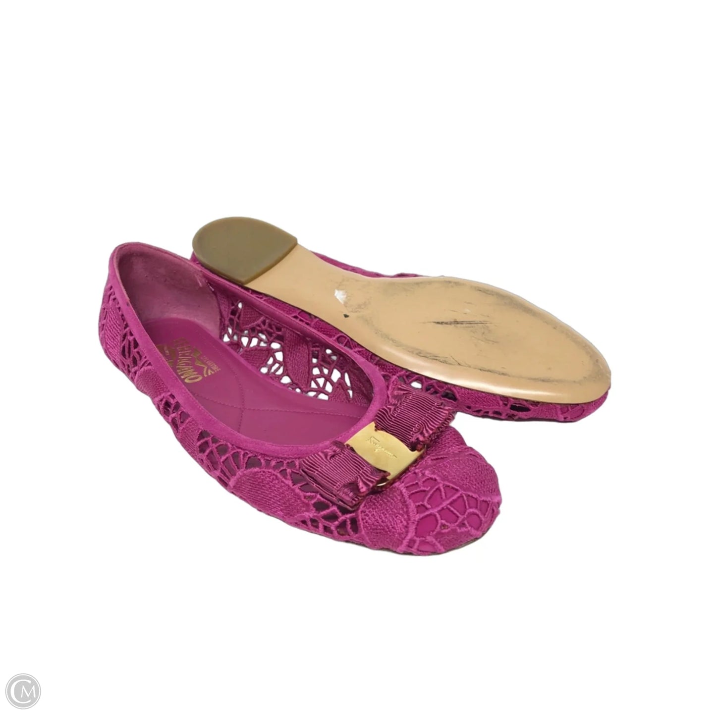 Shoes Luxury Designer By Ferragamo In Pink & Purple, Size: 10