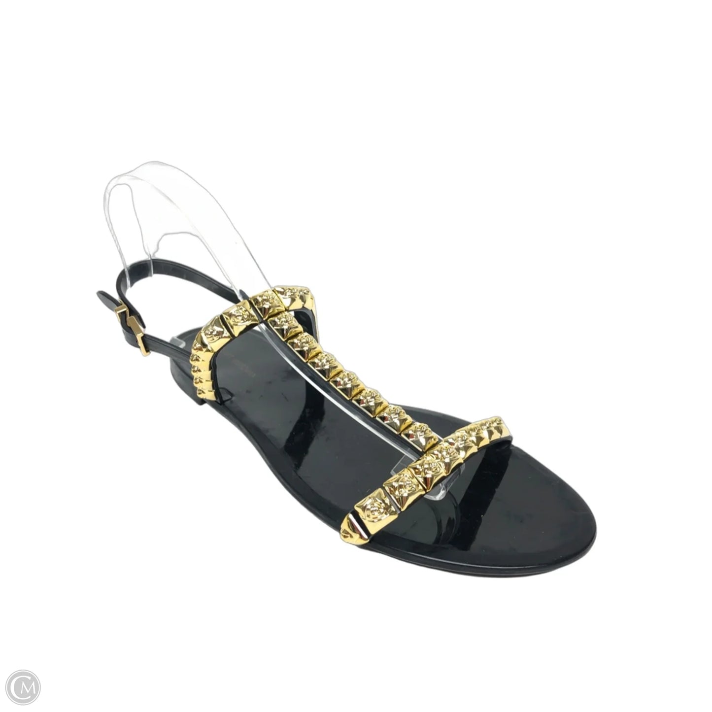 Sandals Designer By Stuart Weitzman In Black & Gold, Size: 10
