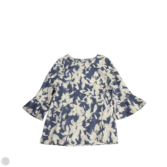 Top 3/4 Sleeve By Chicos In Blue & White, Size: Xxl