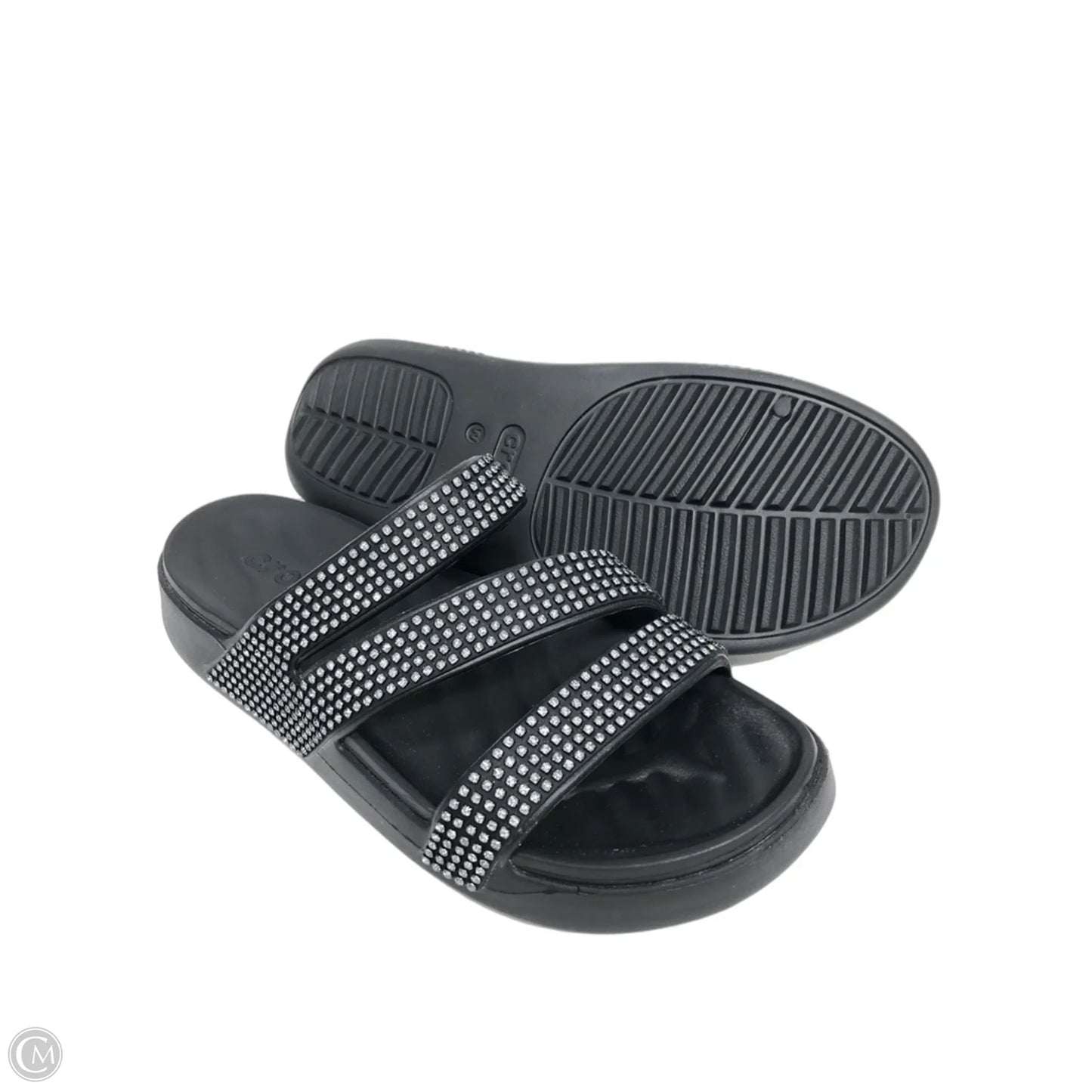 Sandals Heels Wedge By Crocs In Black, Size: 8