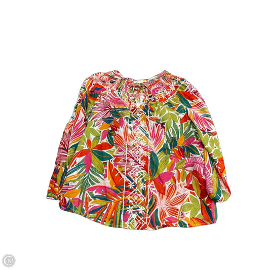Top Long Sleeve By C And C In Tropical Print, Size: M