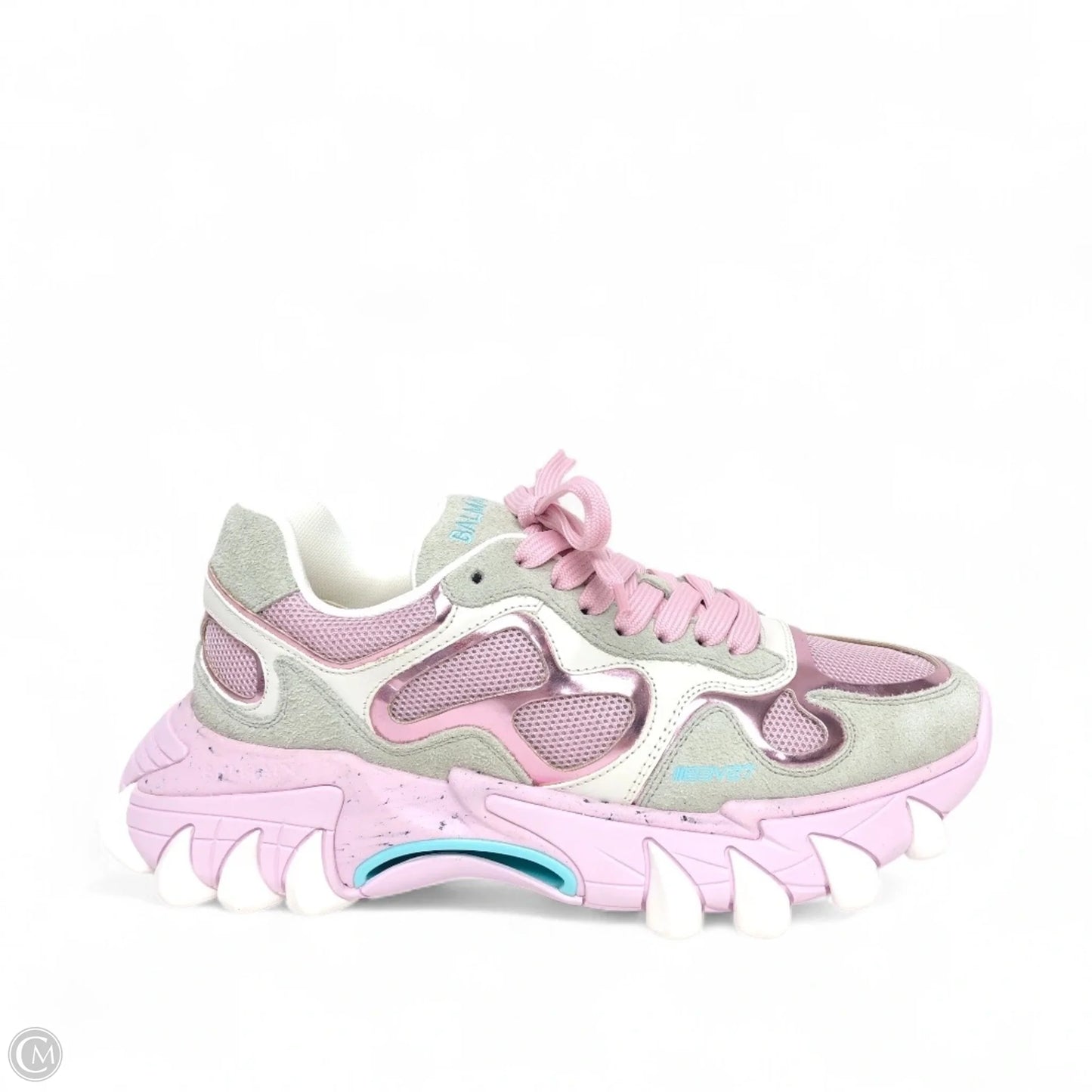 Shoes Luxury Designer By Balmain In Grey & Pink, Size: 8
