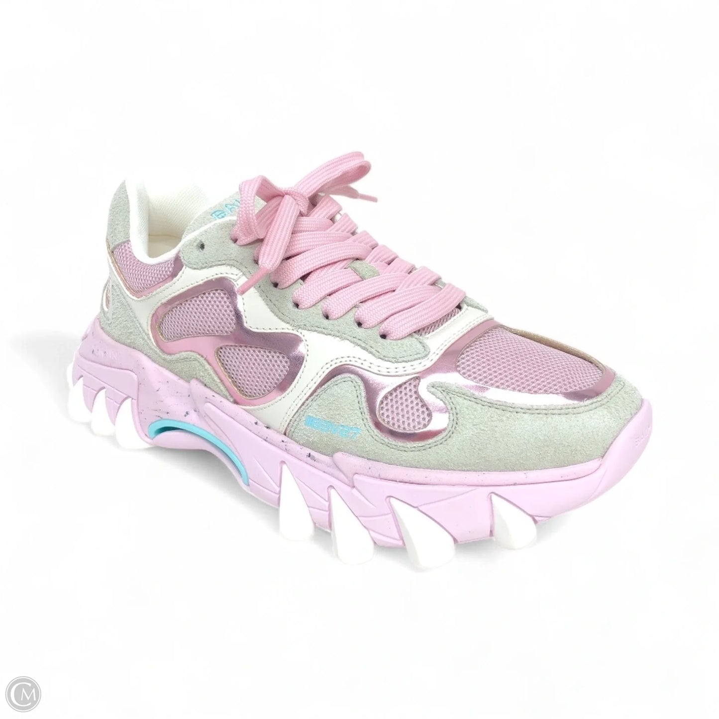 Shoes Luxury Designer By Balmain In Grey & Pink, Size: 8