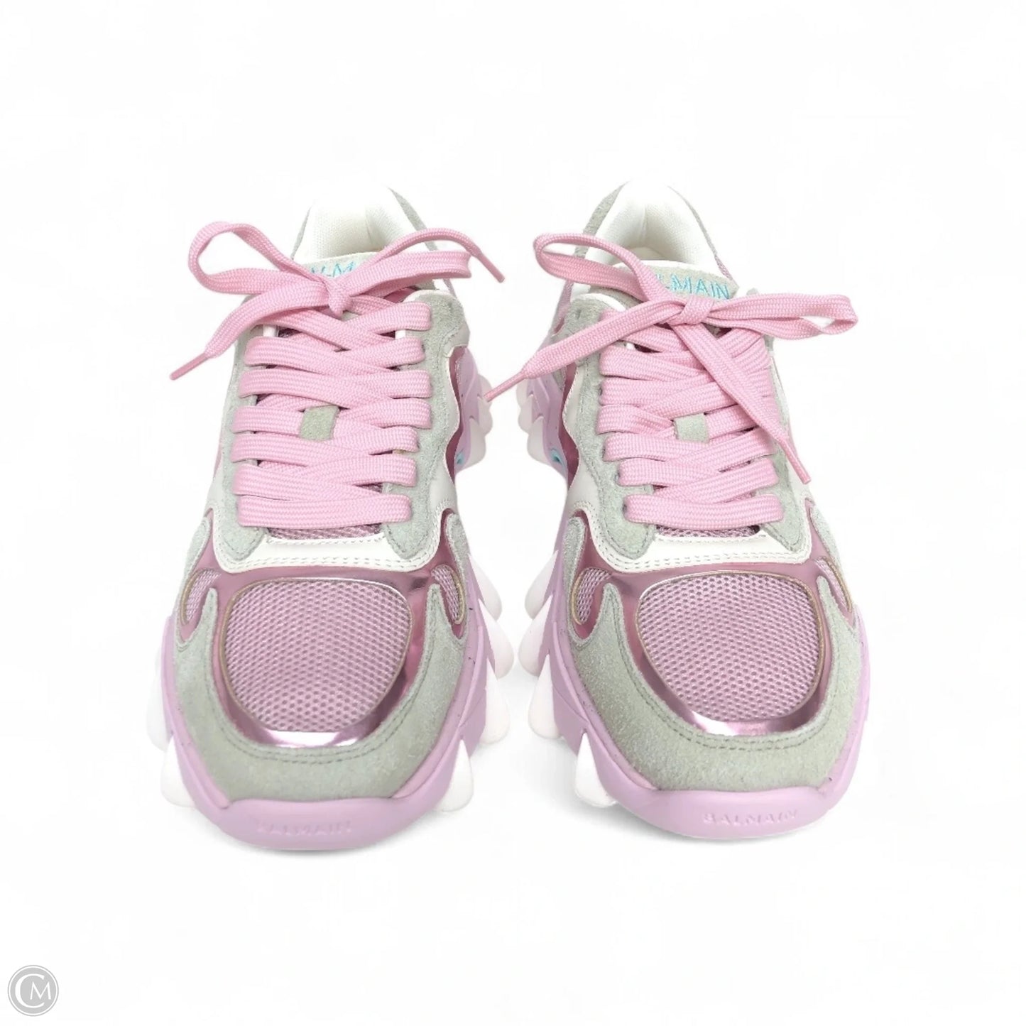 Shoes Luxury Designer By Balmain In Grey & Pink, Size: 8