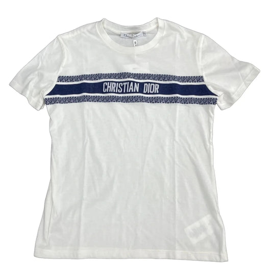 Top Short Sleeve Luxury Designer By Dior In Blue & White, Size: S