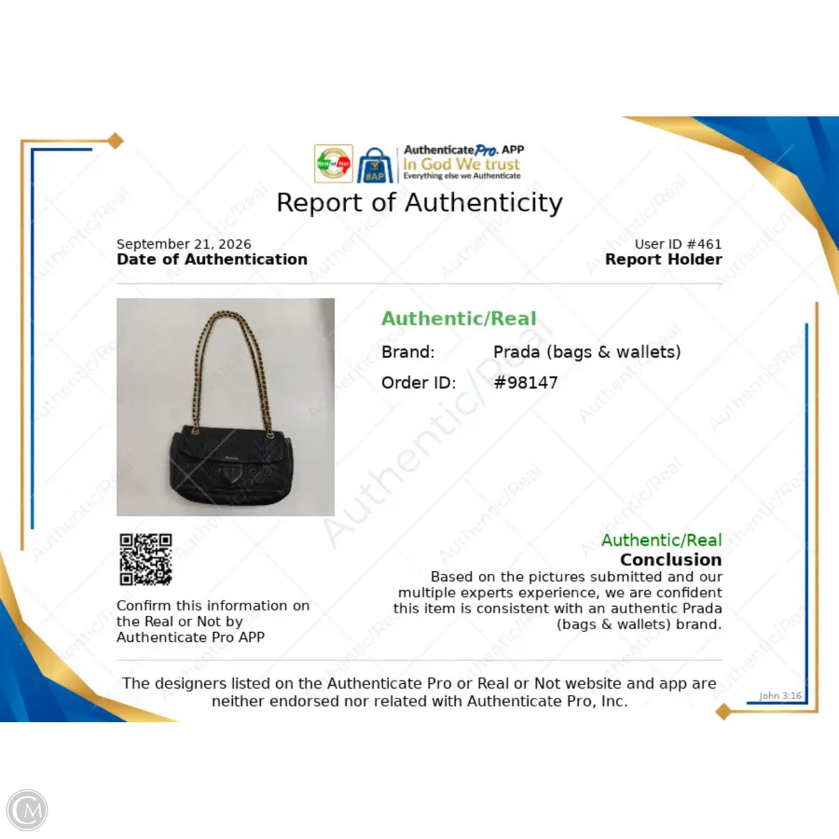 Handbag Luxury Designer By Prada