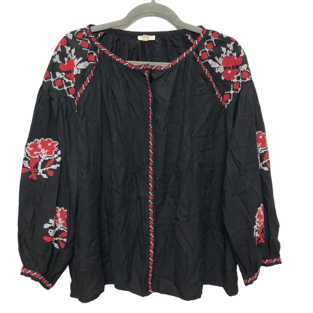 Black & Red Top Long Sleeve Clothes Mentor, Size L