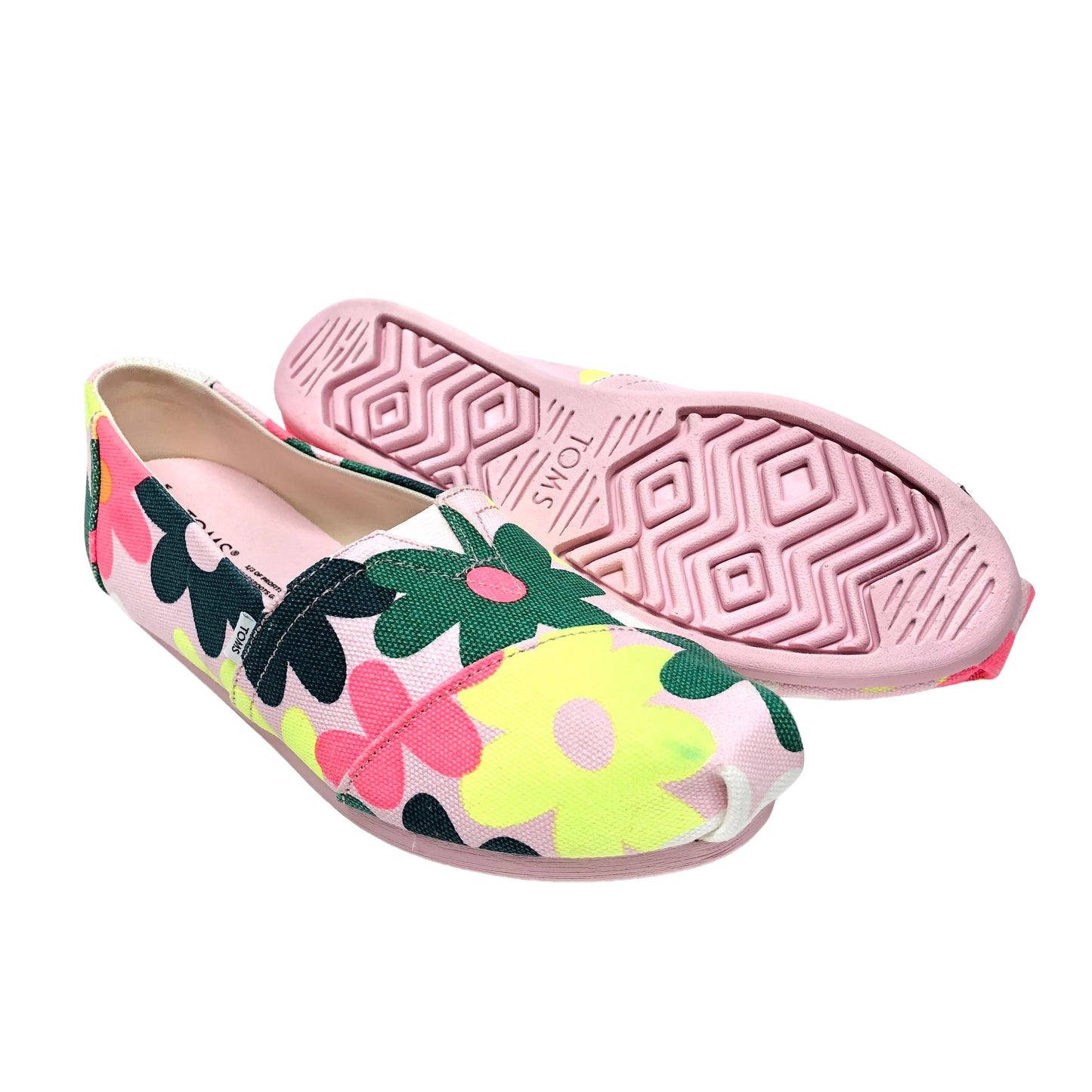 Floral Print Shoes Flats Toms, Size 6.5