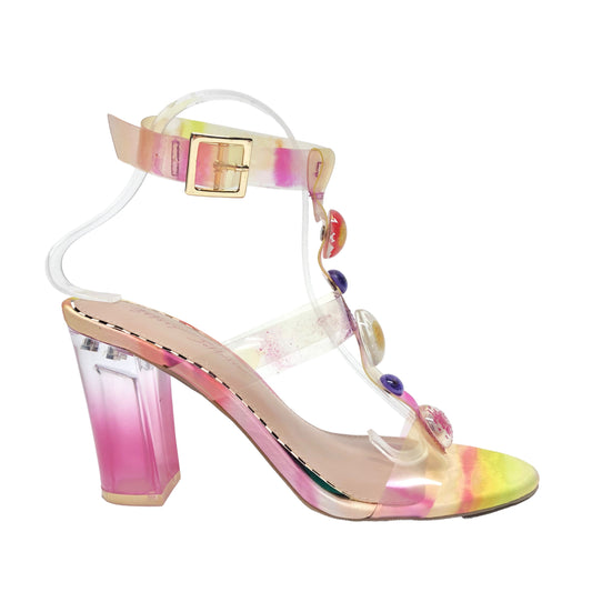 Sandals Heels Block By Betsey Johnson In Multi-colored, Size: 9