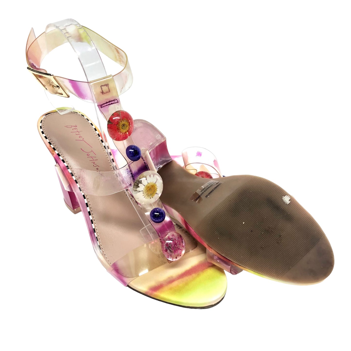 Sandals Heels Block By Betsey Johnson In Multi-colored, Size: 9