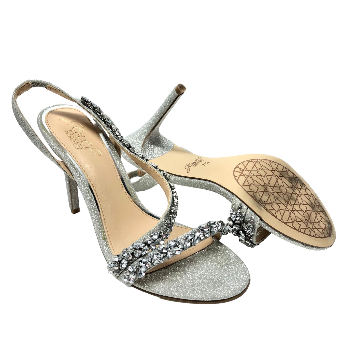 Sandals Heels Stiletto By Badgley Mischka In Silver, Size: 7.5