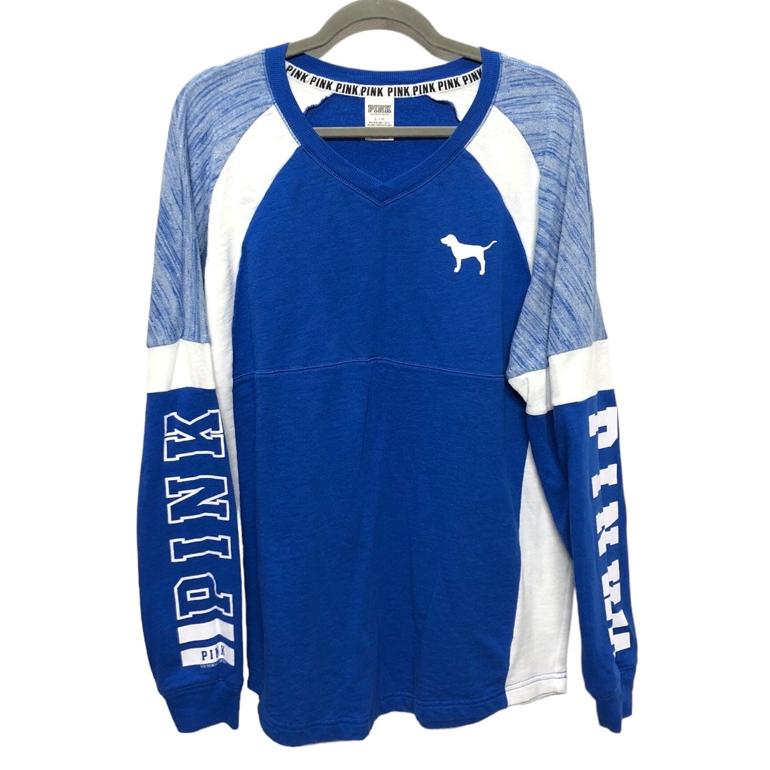 Sweatshirt Crewneck By Pink In Blue & White, Size: L