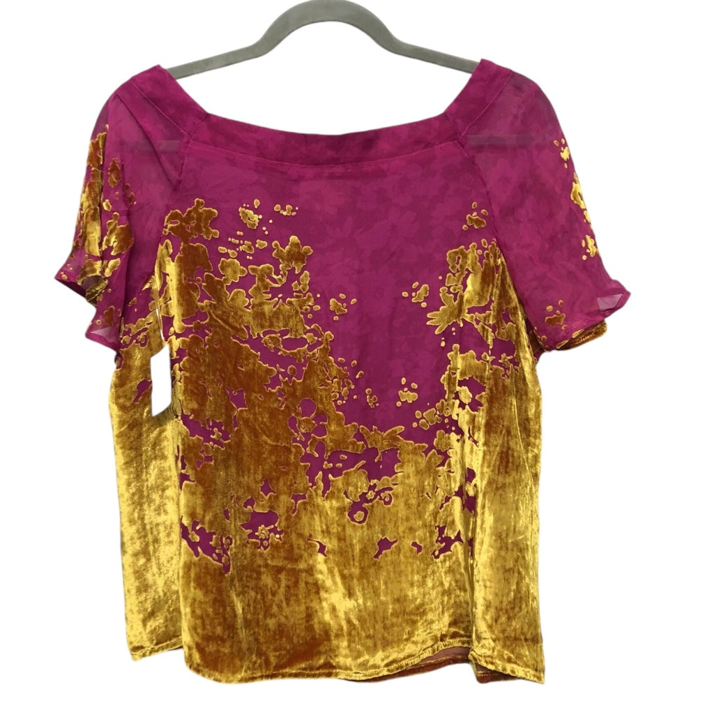 Blouse Short Sleeve By Maeve In Purple & Yellow, Size: S