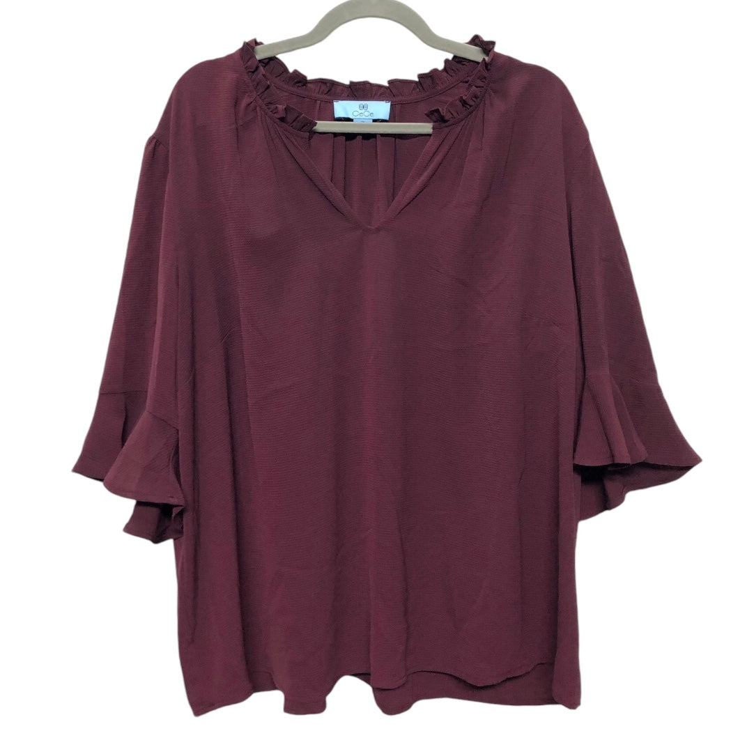 Blouse Short Sleeve By Cece In Maroon, Size: 2x