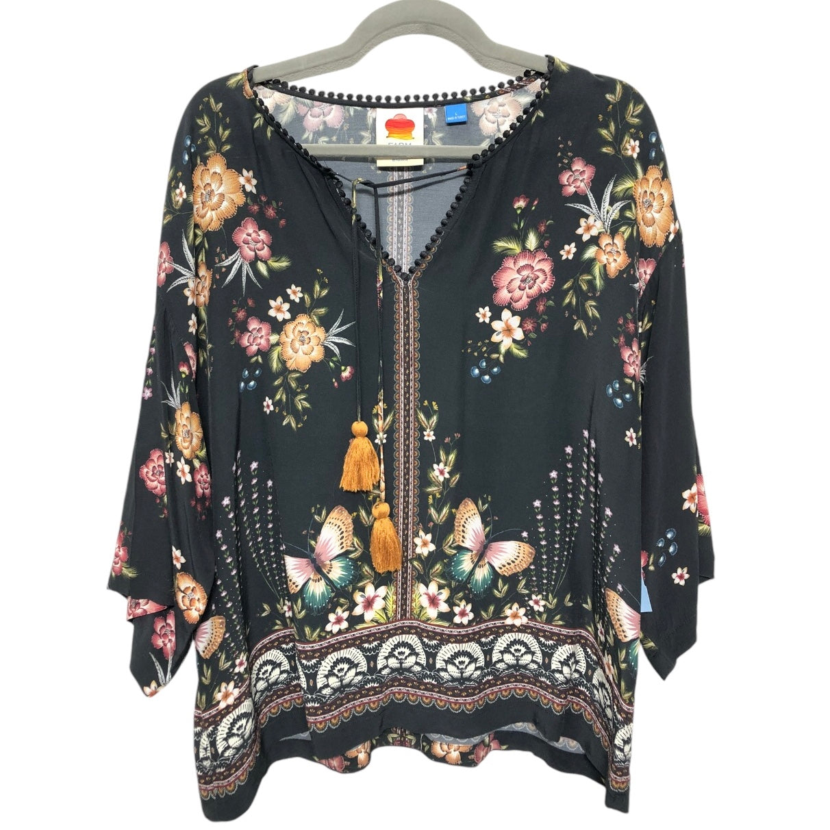 Blouse 3/4 Sleeve By Farm Rio In Floral Print, Size: L