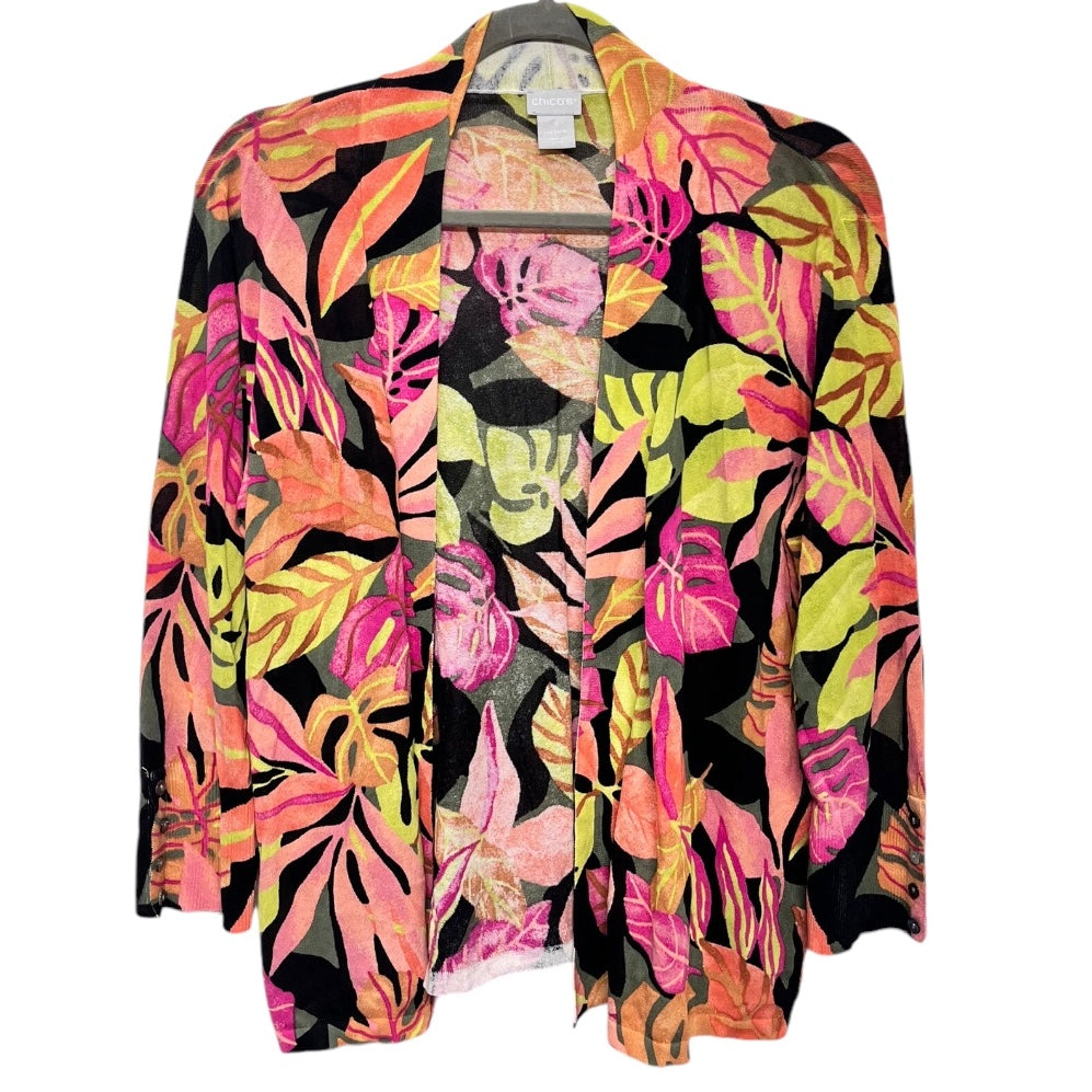 Cardigan By Chicos In Tropical Print, Size: M