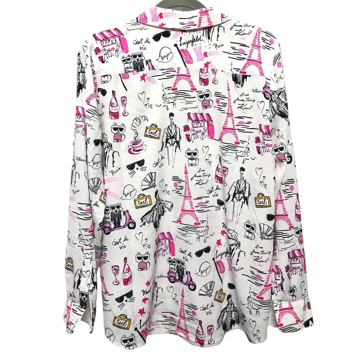 Blouse Designer By Karl Lagerfeld In Black & Pink, Size: L