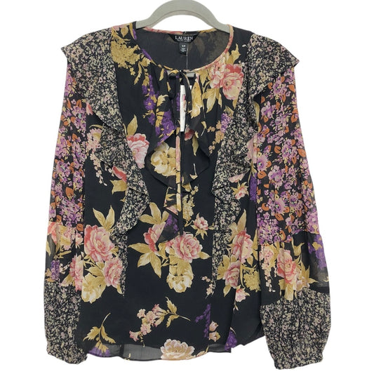 Blouse Long Sleeve By Lauren By Ralph Lauren In Floral Print, Size: S