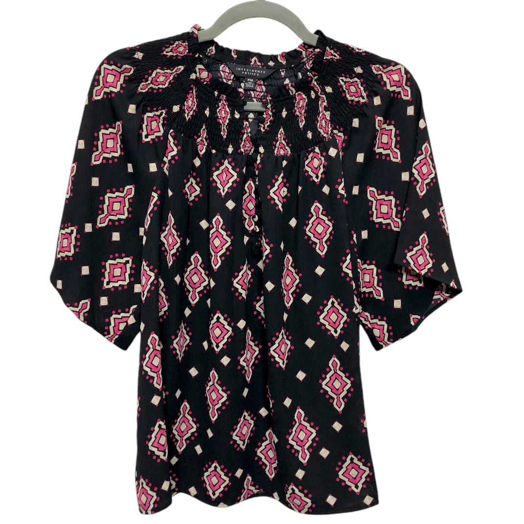 Blouse Short Sleeve By Investments In Black & Pink, Size: Mp