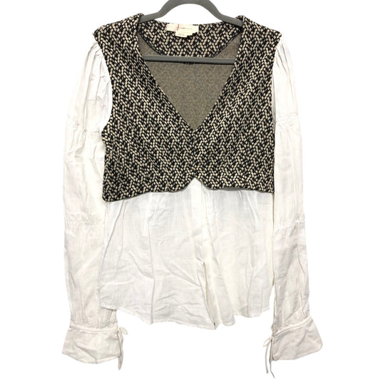 Top Long Sleeve By Anthropologie In Black & Tan, Size: M