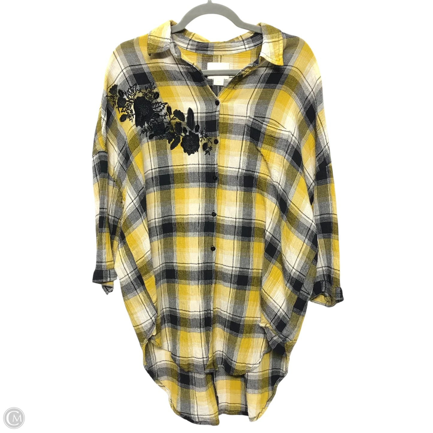 Top 3/4 Sleeve By Maeve In Black & Yellow, Size: S