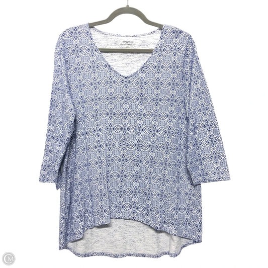 Top 3/4 Sleeve Basic By Chicos In Blue & White, Size: M