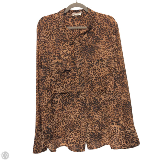Blouse Long Sleeve By Good American In Leopard Print, Size: 3x