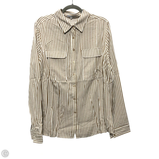 Top Long Sleeve By Fashion Nova In Tan & White, Size: 1x