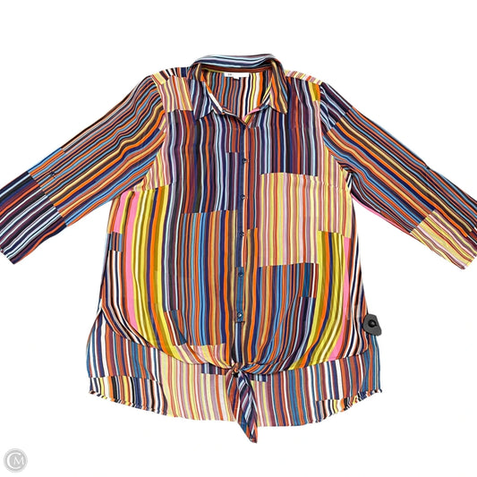 Blouse Long Sleeve By Dr2 In Striped Pattern, Size: L