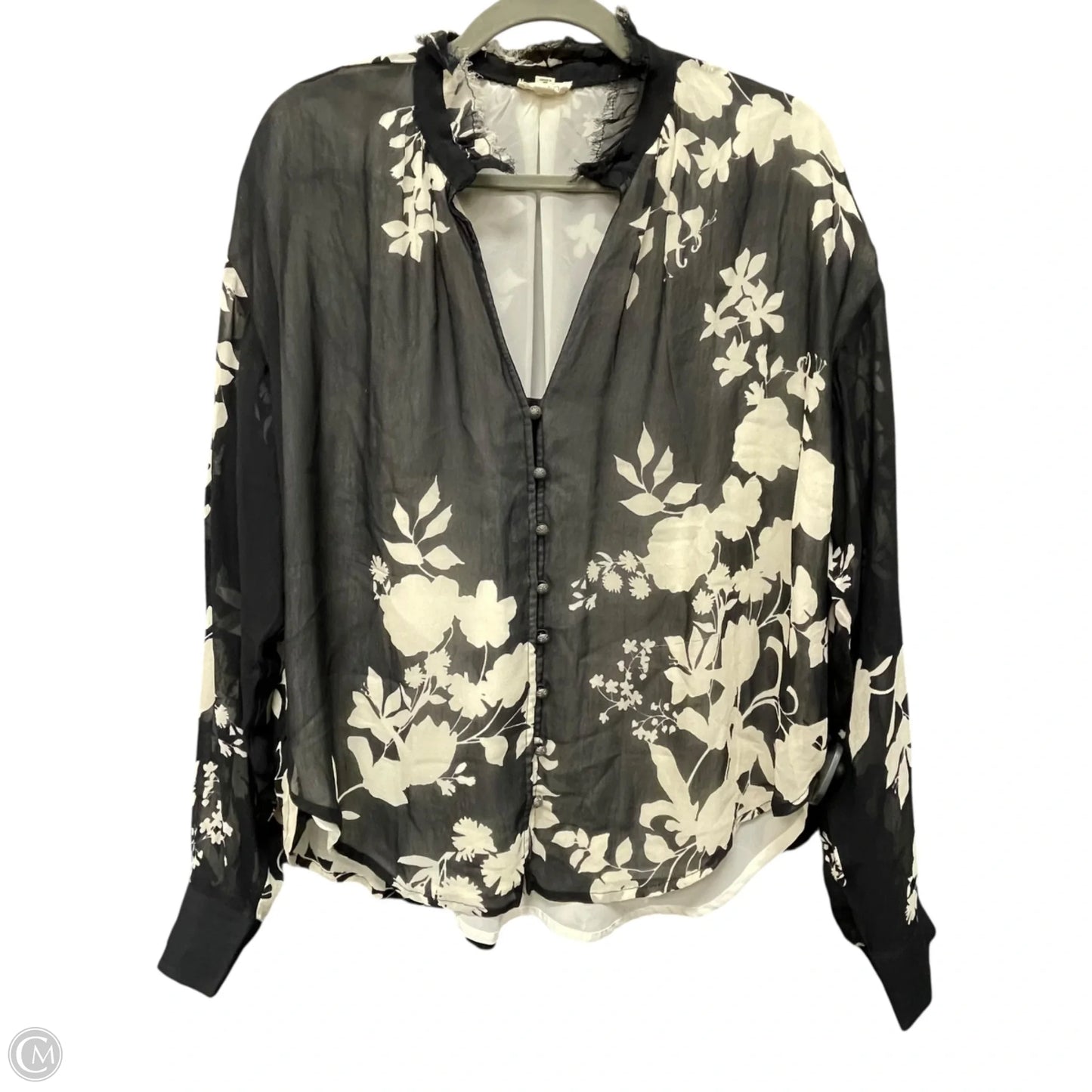 Blouse Long Sleeve By Pilcro In Black & Cream, Size: M